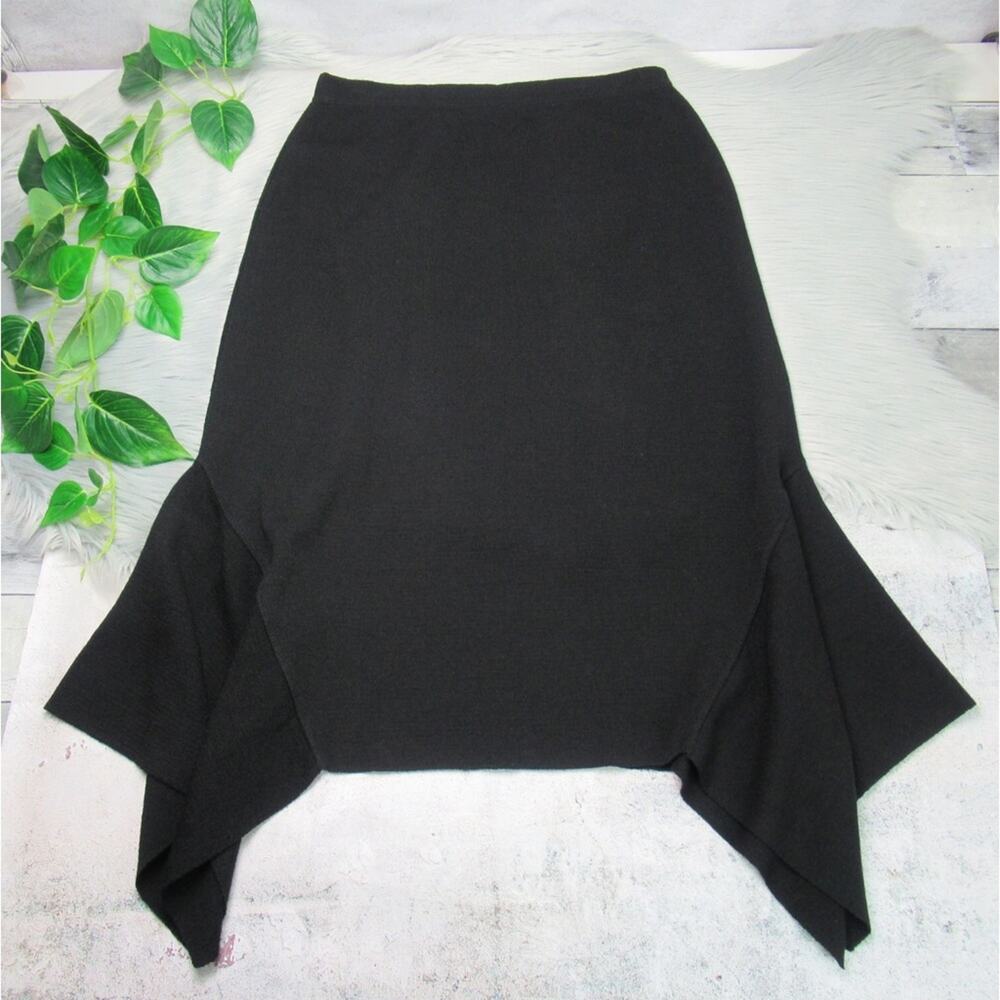 RONI RABL Black Knit Asymmetric Wide Dropped Sides Flared Hem Skirt Womens Large